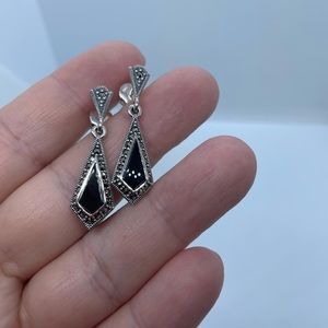 Sterling Silver Kite Black Onyx Marcasite Earrings